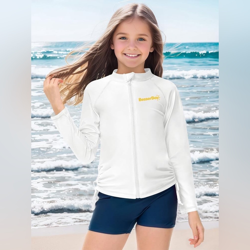 🍓$5 Pick!🍓 BesserBay Girls UPF 50+ Long Sleeve Zip Up Swim Top